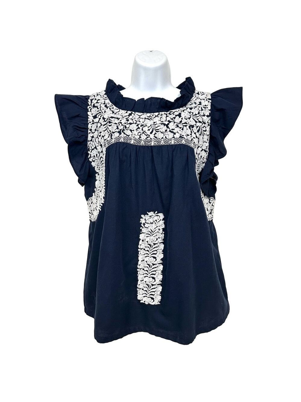J.Marie navy embroidered top Womens Medium cotton ruffles
Summer Resortwear